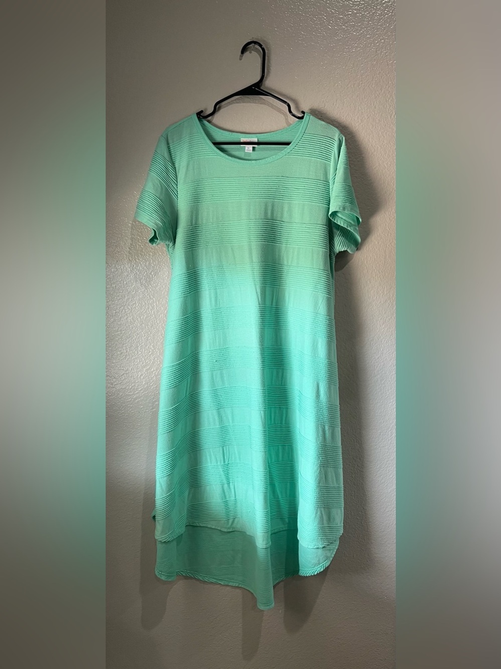 LuLaRoe Mint Green Striped Textured High Low Midi Dress Sz XL Boho Chic